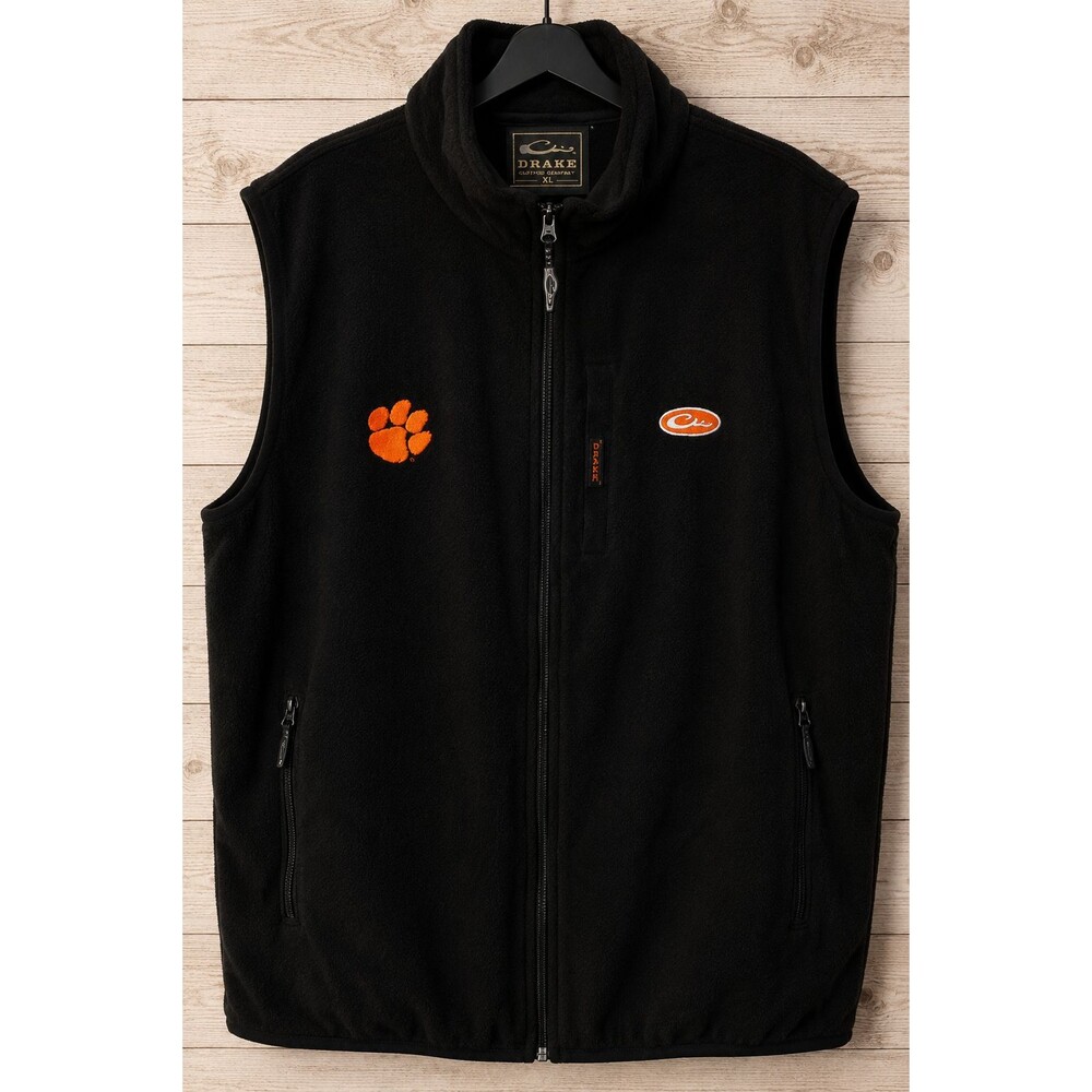 Drake Clemson Tigers Fleece Vest Mens XL Black Full Zip Embroidered Pockets